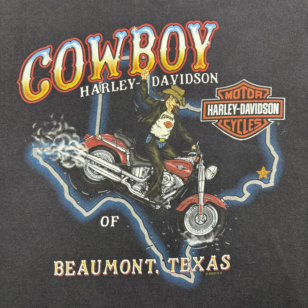 Harley-Davidson Shirt Mens 2XL Black Cowboy Beaumont Texas Dealer 2000s